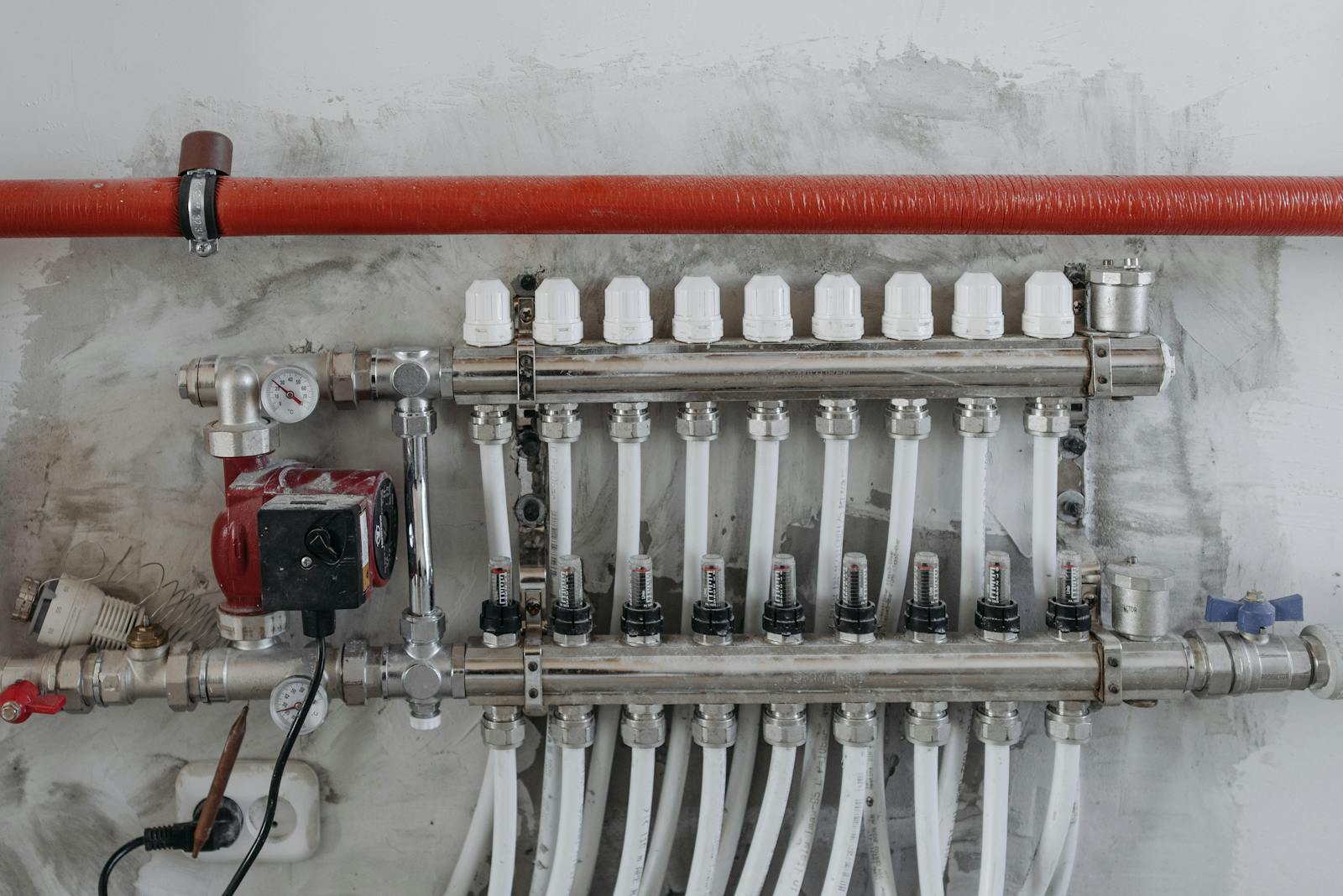 Central heating pipework and radiators
